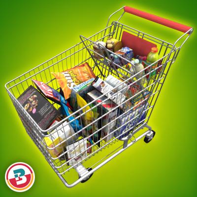 3D Model of Shopping cart full of grocery products - 3D Render 1